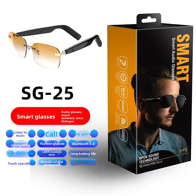 New Fashion Black Technology Smart Bluetooth Glasses UV Protection Call Photo Sunglasses Wireless Headphones Frameless