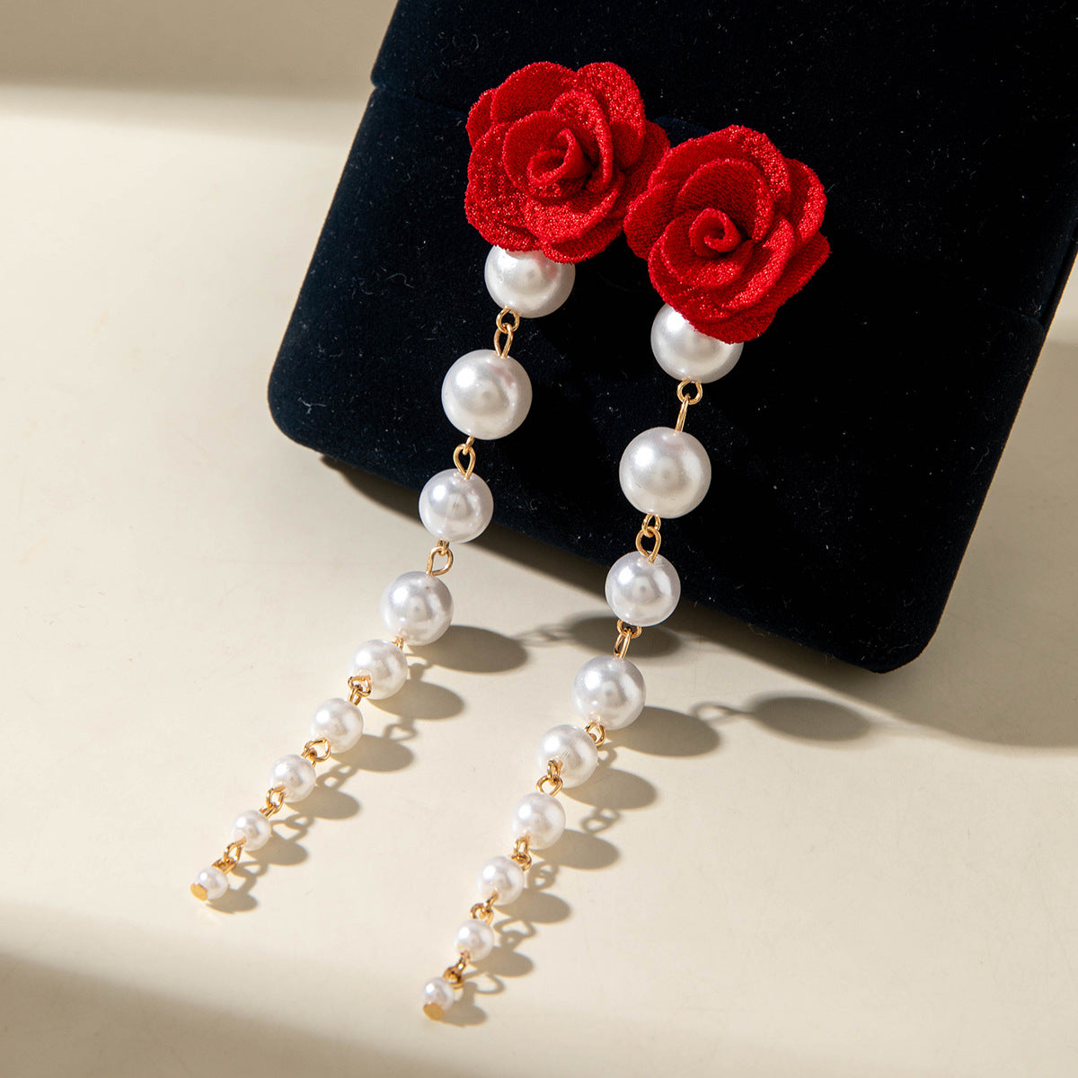 European and American Fresh Fabric Colorful Pearl Earrings Sweet Rice Bead Tassel Tulip Flower Earrings