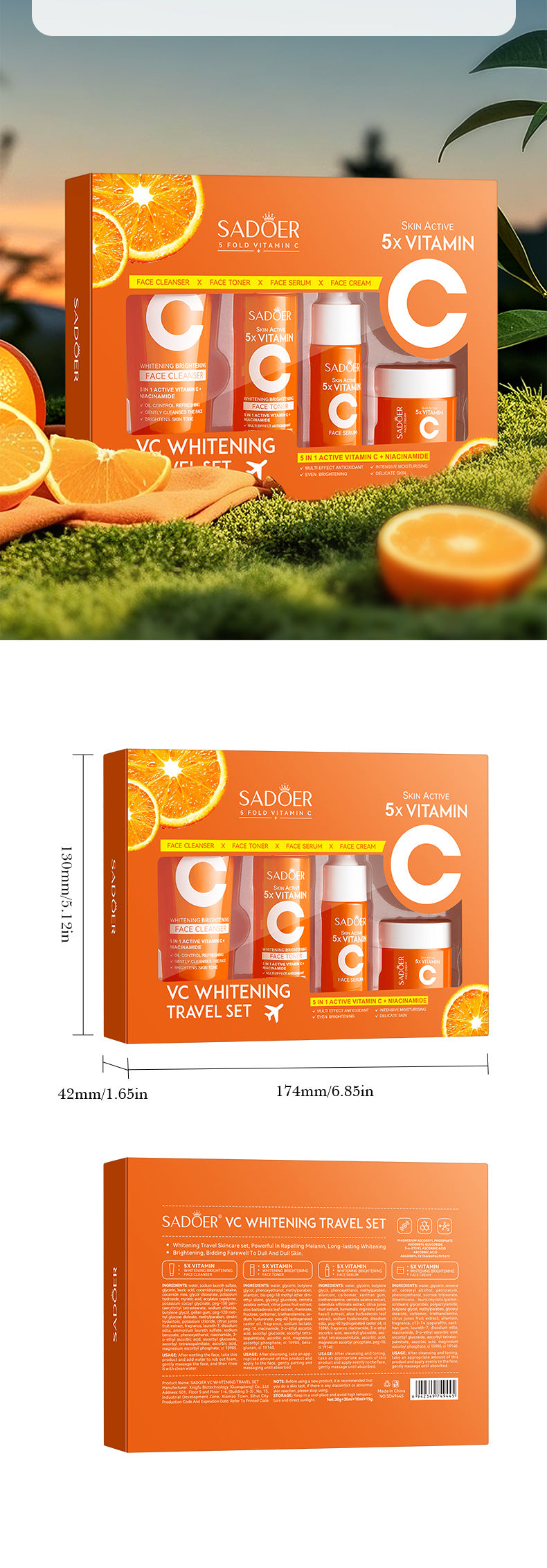 Five Dimensions in  C Whitening and Moisturizing Travel Size SADOER Cleansing and Moisturizing Set  Wholesale