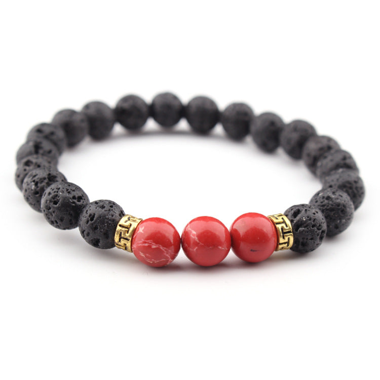 White Pine Volcano Bracelet Men's Gift Natural Stone8mm Bead Spacer Bracelet Emperor Volcanic Stone Elastic Bracelet