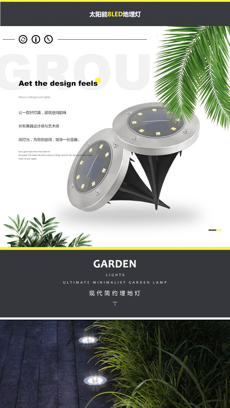 Outdoor Waterproof Solar8LED Underground Light Stainless Steel Lawn Light Garden Light Garden Villa Landscape Light