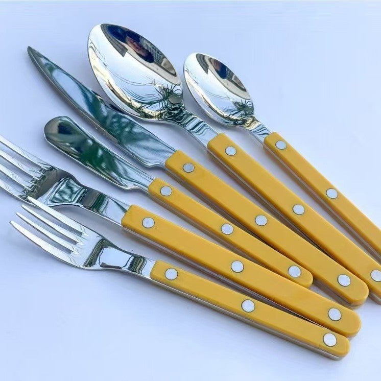 304Mirror Western Tableware Set ABS Handle Butter Knife Fork Spoon Clip Handle Steak Dessert Spoon Fork Plastic Handle