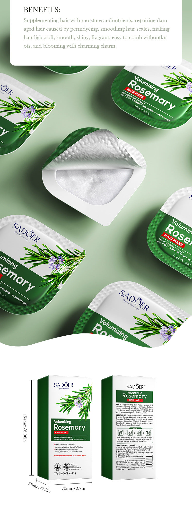 Rosemary Hair Mask SADOER Little Pudding Frizz and Split Ends Smoothing Conditioner Wholesale