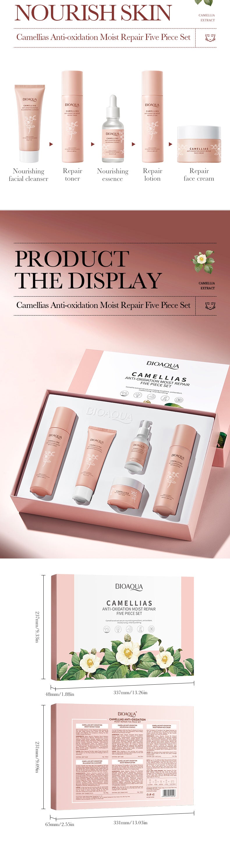 Camellia Five-piece Set BIOAOUA Hydrating and Moisturizing Skincare Set  Wholesale