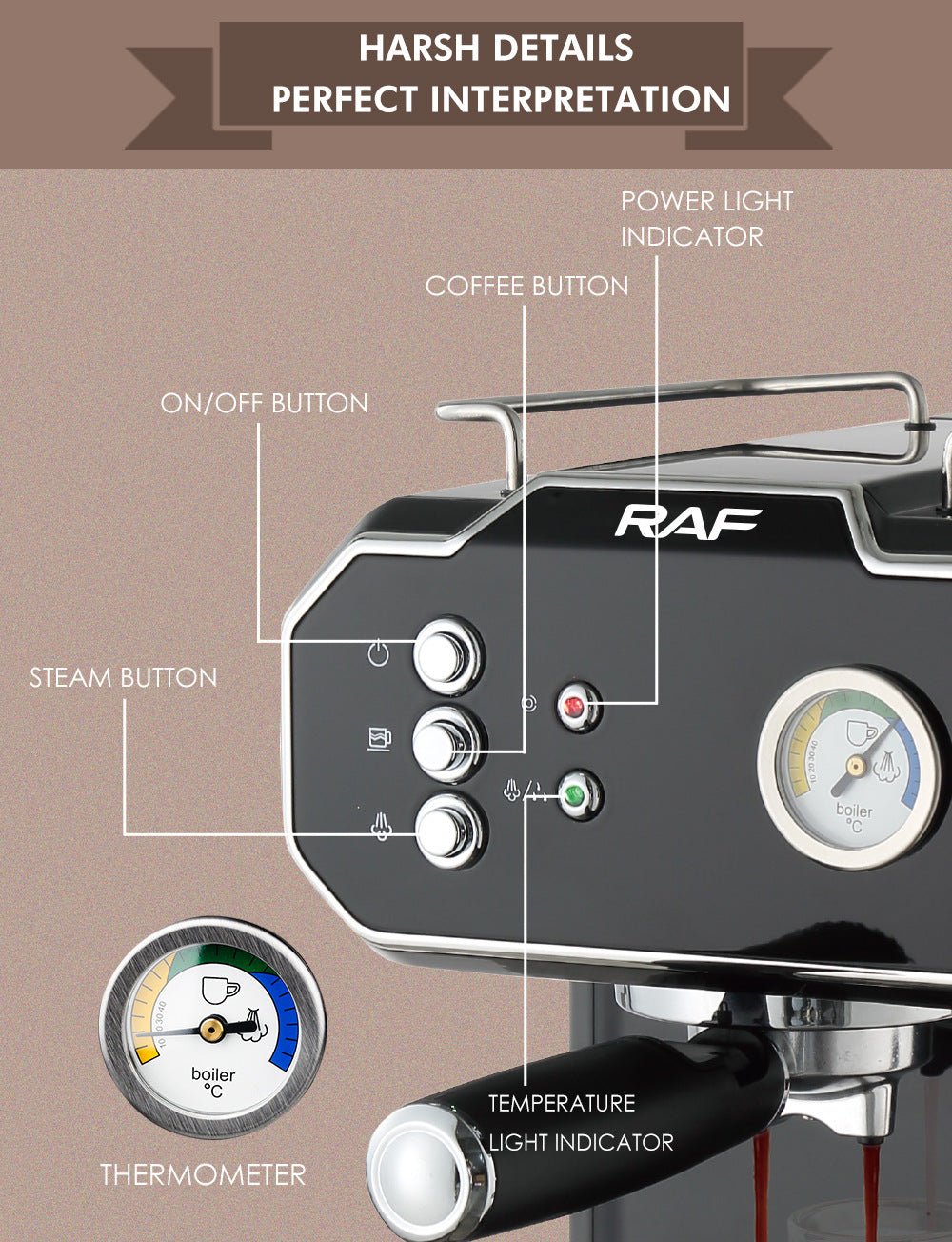 European Standard  Italian Coffee Machine for Home Use, Small Semi-Automatic High-Pressure Steam Milk Frother for Office R104