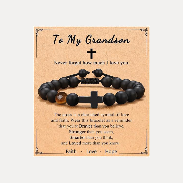 European and American Hot-Selling Black Cross Bracelet Black Matte Tiger Eye Stone Rope Braided Bracelet Father's Day Christmas Bracelet