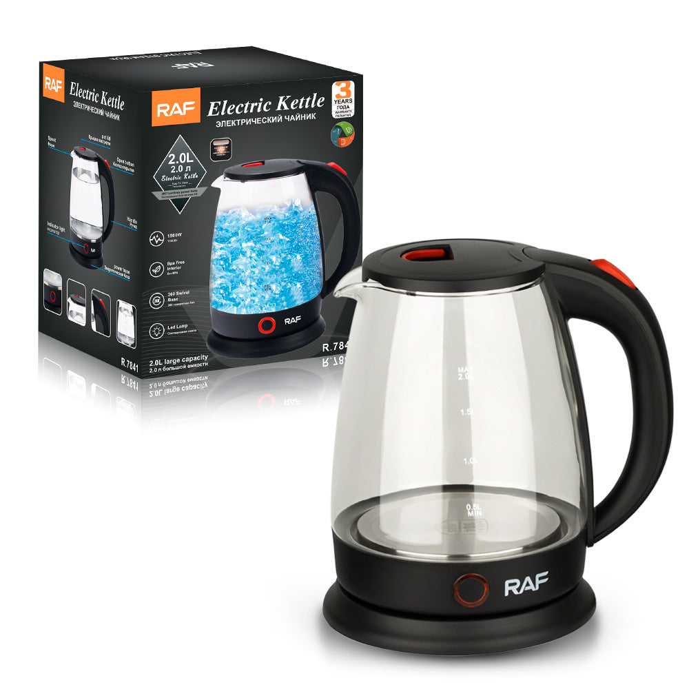 RAF European Standard Household Electric Kettle Automatic Power-Off Anti-Dry Boiling Glass Kettle with Visible Water Level for Home Use2L