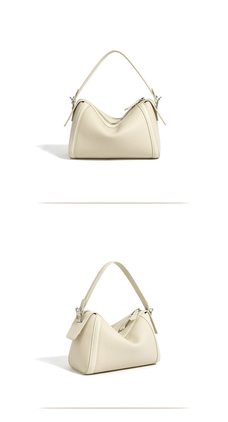 New Top Layer Cowhide Boston Bag Fashion Women's Bag Simple Texture Cowhide Shoulder Crossbody Bag Niche Design Sense