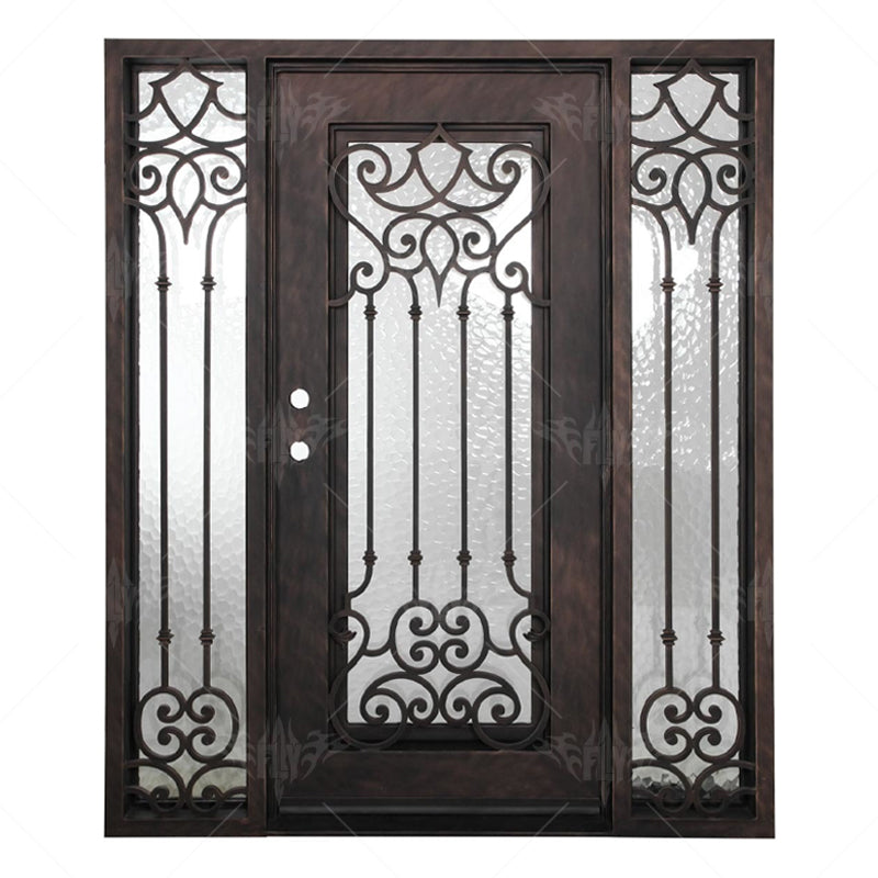 Antique Decoration Flower Front Double Black Old Wrought Exterior Catalogue Iron Door for Sale