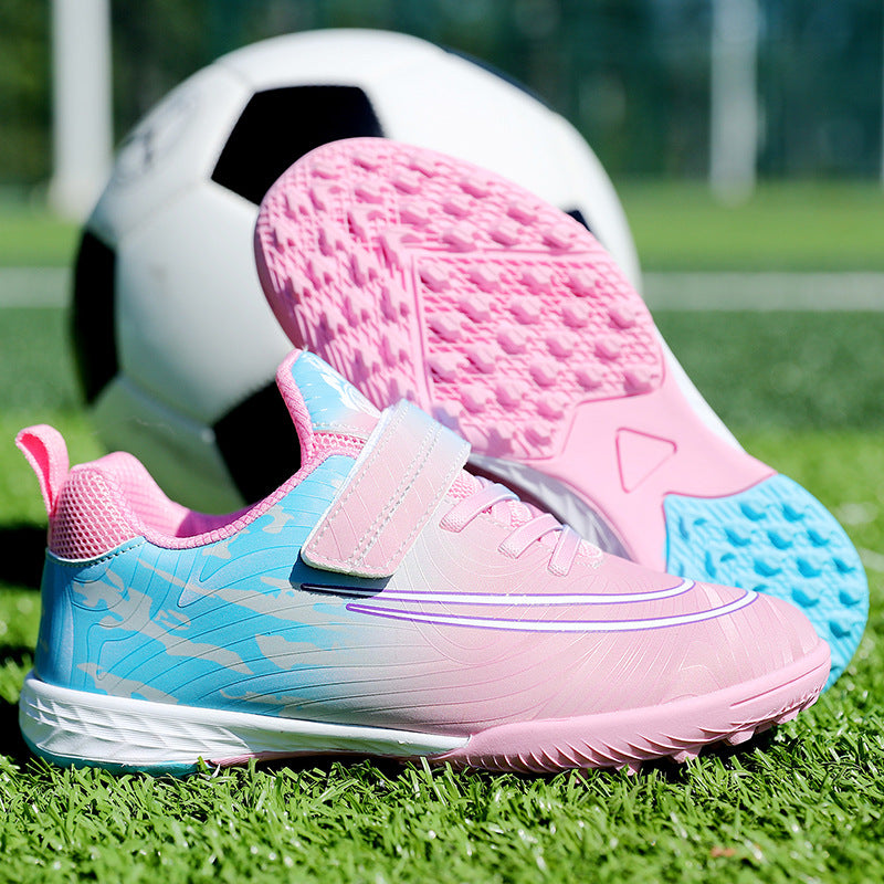 New Football Shoes for Men, Women, and Children, Imitation Leather Low-Top Anti-Collision Spike Magic Tape Grass Training Sports Shoes