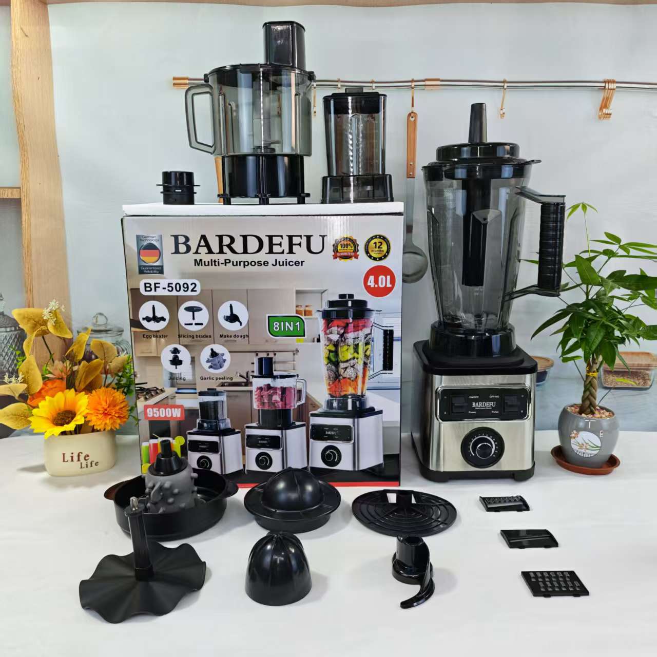 8in1blender Pure Copper Stainless Steel High-Power Meat Grinder Ice Crusher Juicer Blender with Dual Cup Design