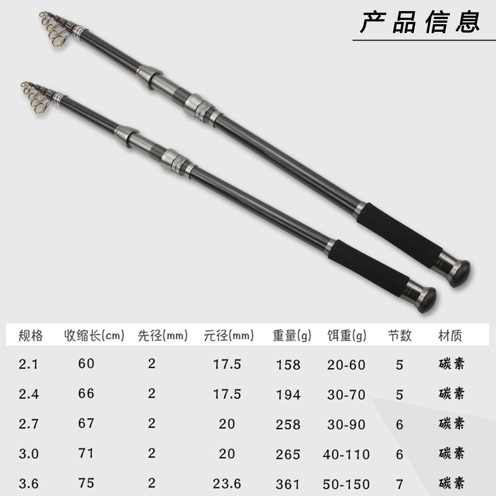 E-commerce Carbon Fiber Long Casting Fishing Rod2.1Rice3.6Classic Sea Rod Big Fish Fishing Rod Wholesale Fishing Gear