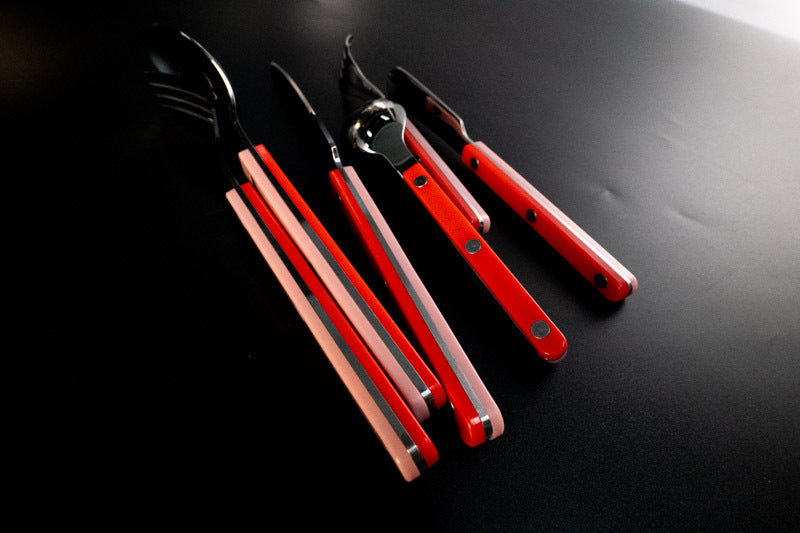 304Mirror Finish Western Tableware Set Color Block Two-Tone Handle Butter Knife Fork Spoon Clip Handle Steak Dessert Spoon Fork