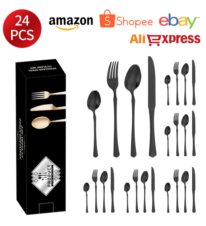 Stainless Steel Tableware Hotel Restaurant Crown Hammered Knife Fork Spoon24Set of Western Steak Knives and Forks