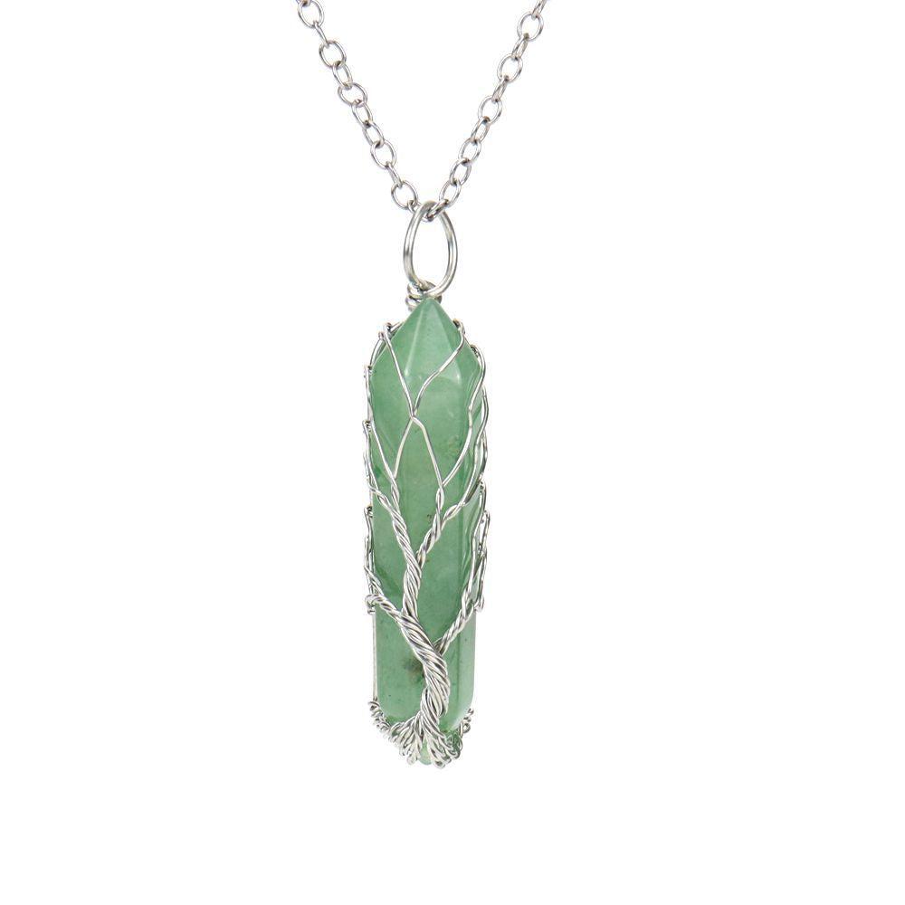 Twisted Hexagonal Column Necklace Pendant Women's Sweater Chain Fortune Tree Tiger Eye Stone Green Aventurine Natural Crystal Necklace