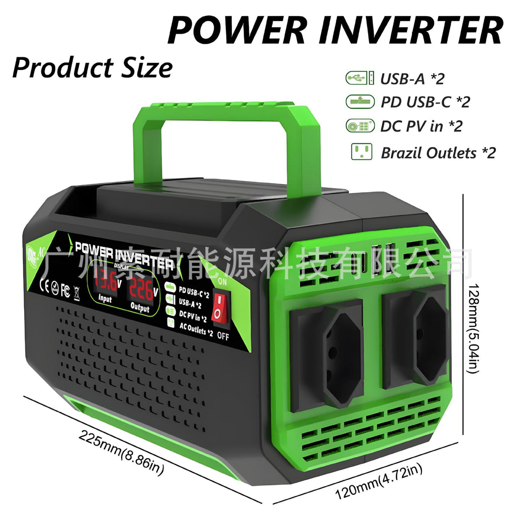 Brazilian standard socket car inverter300W/500W12V Turn110V/220V Double Digital Display/USB/Type-C