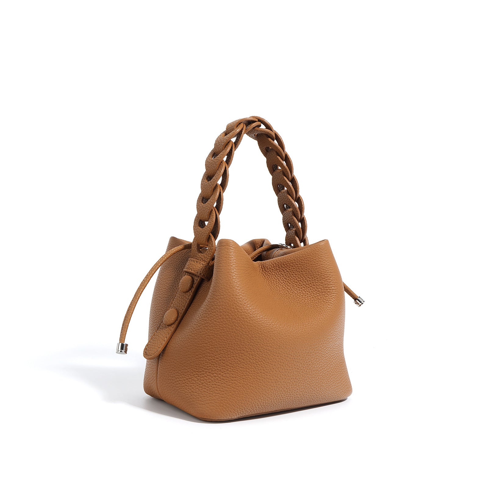 European Style New Top Layer Cowhide Bucket Bag High-Quality Genuine Leather Fashion Women's Handbag Tote Shoulder Crossbody Bag Woven
