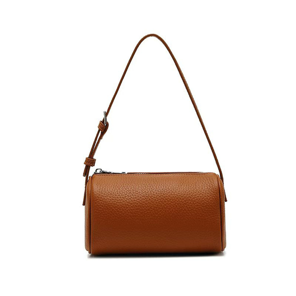 Genuine Leather Women's Bag Round Handbag Top Layer Cowhide Simple Versatile Underarm Shoulder Bag Pillow Crossbody Small Bag