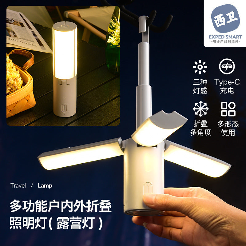 Camping Multifunctional Folding Light Tent Atmosphere Light Camping Lantern Handheld Hanging Light Dormitory Student Lighting Outdoor