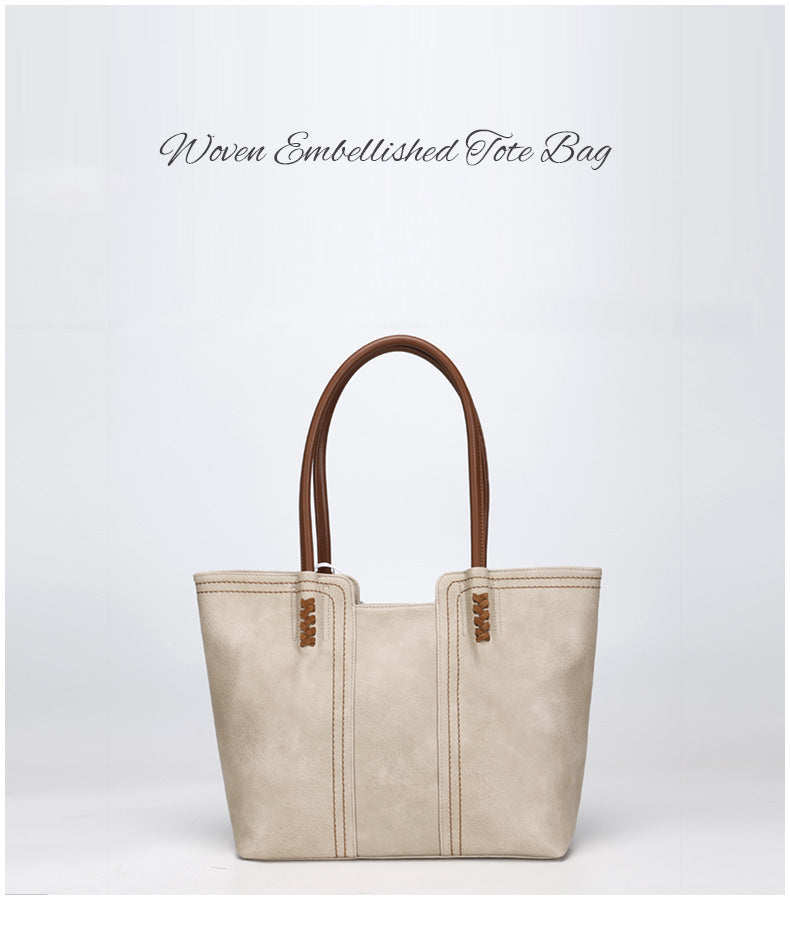 Korean Style2024New Fashionable and Elegant Simple Tote Bag Retro Large Capacity Mother-Daughter Bag for Women Shoulder Handbag Commuting