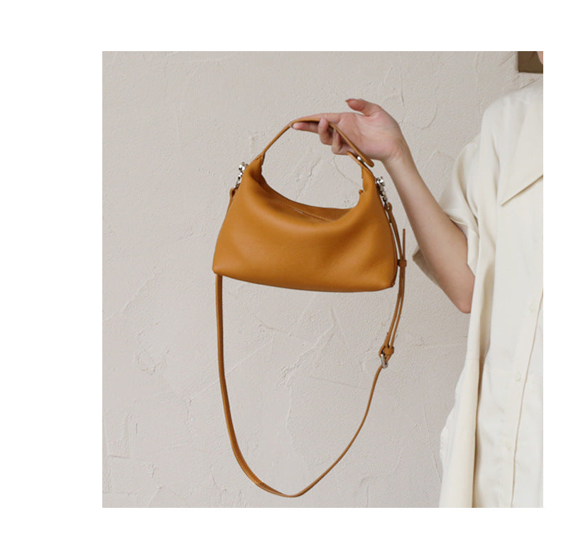 Women's Genuine Leather Bag2025New Style Lunch Box Bento Boston Bag Top Layer Cowhide Crossbody Niche Single Shoulder Crossbody