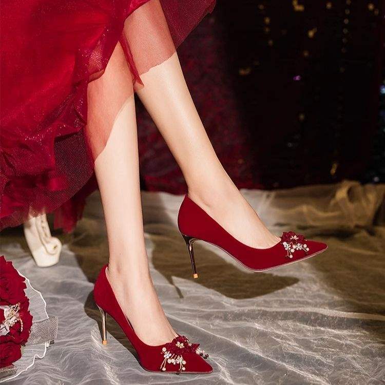 2025New Style Chinese-French Wedding Dress Toast Wedding Banquet Wedding Shoes Women Xiuhe Dress Low Heel Comfortable Bride High Heels