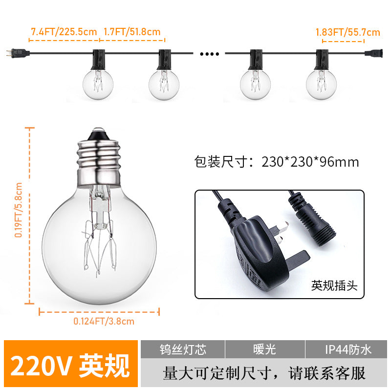 G40High Voltage String Lights led Small String Lights Waterproof US Standard G40Tungsten string light warm light outdoor string light bulb
