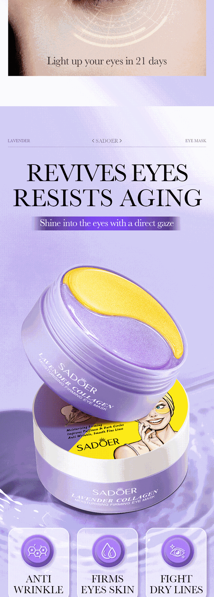 Lavender Collagen Eye Mask80gSADOER Firming and Moisturizing Eye Mask Patch  Wholesale