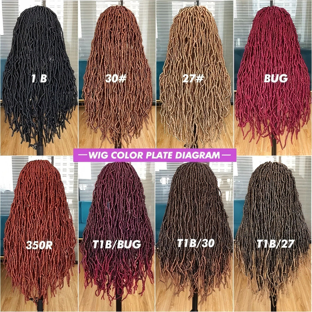 Foreign Trade Cross-Border European American African Wig Synthetic Full Lace Earthworm Curved Head Wig Faux Locs Full Lace