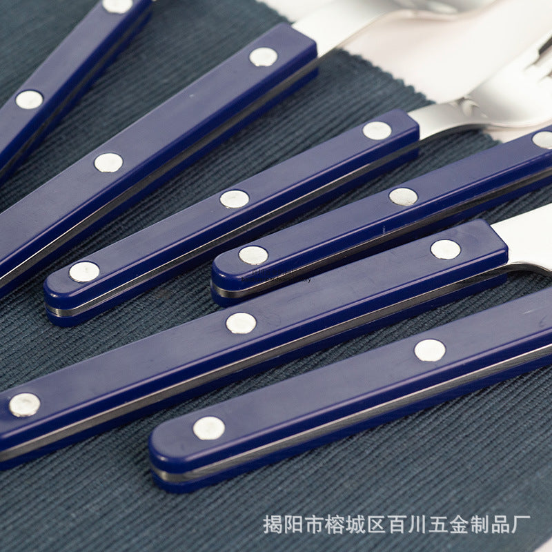 304Mirror Western Tableware Set ABS Handle Butter Knife Fork Spoon Clip Handle Steak Dessert Spoon Fork Plastic Handle
