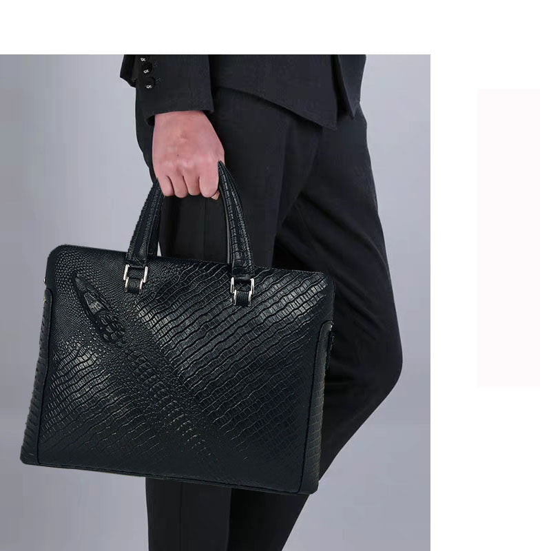 Fengeluoer Fingerprint Lock Bag Genuine Leather Men's Business Briefcase High-end Crocodile Pattern Top Layer Cowhide Handbag