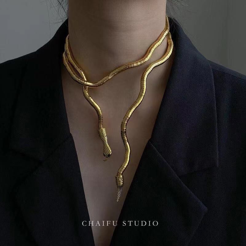 New Women's Snake Bone Chain Casual Style Choker Snake Year Necklace Minimalist Style High-end Snake Shape Necklace