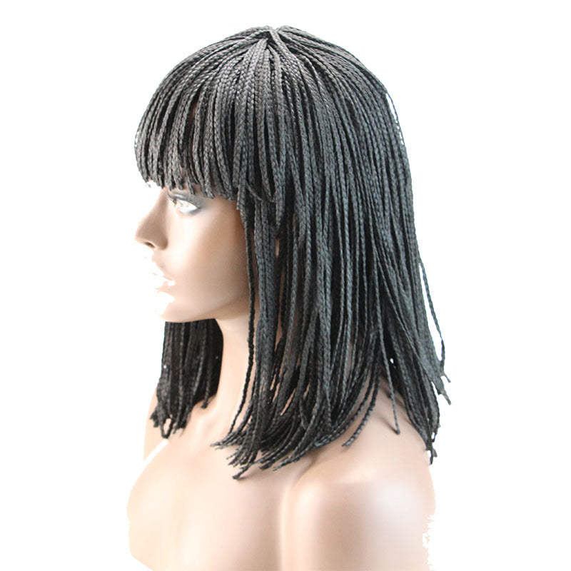 In Stock Bangs Medium-Length Small Braided Hairpiece Black Afro Fringe Braid Wigs