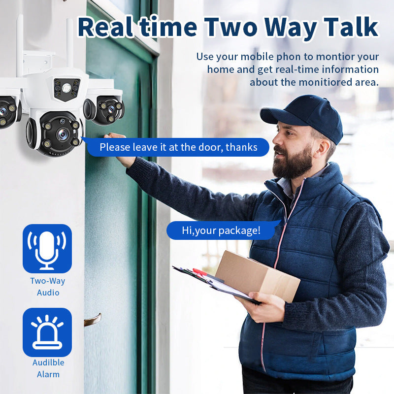 New True Four Eyes WIFI Solar surveillance camera with three-screen monitoring5MP Remote Panoramic Camera