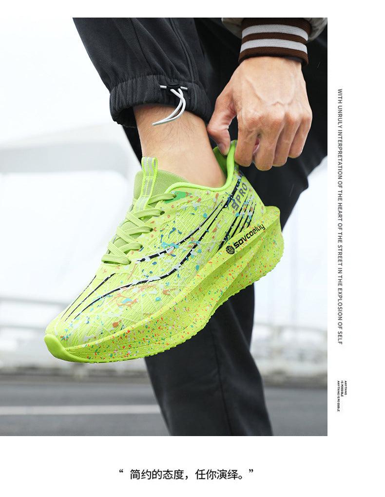 Autumn New Fluorescent Parent-Child Fashion Casual Sports Shoes with Real Carbon Plate High Elasticity Cushioning Outdoor Running Shoes