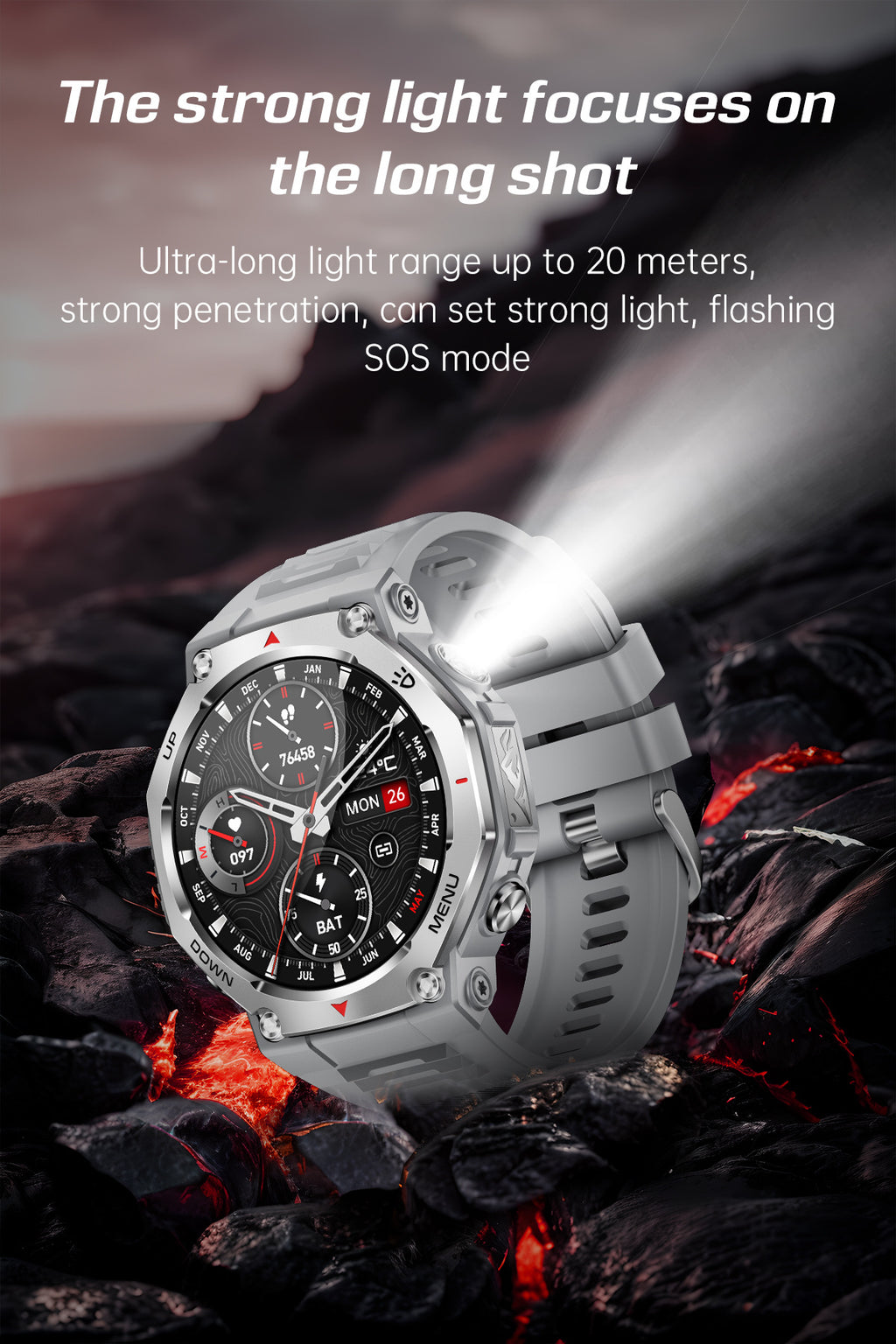 KT85Smart Watch Bluetooth Call True Heart Rate Step Count Sleep Monitoring Flashlight Deep Waterproof Sports Three-Proof