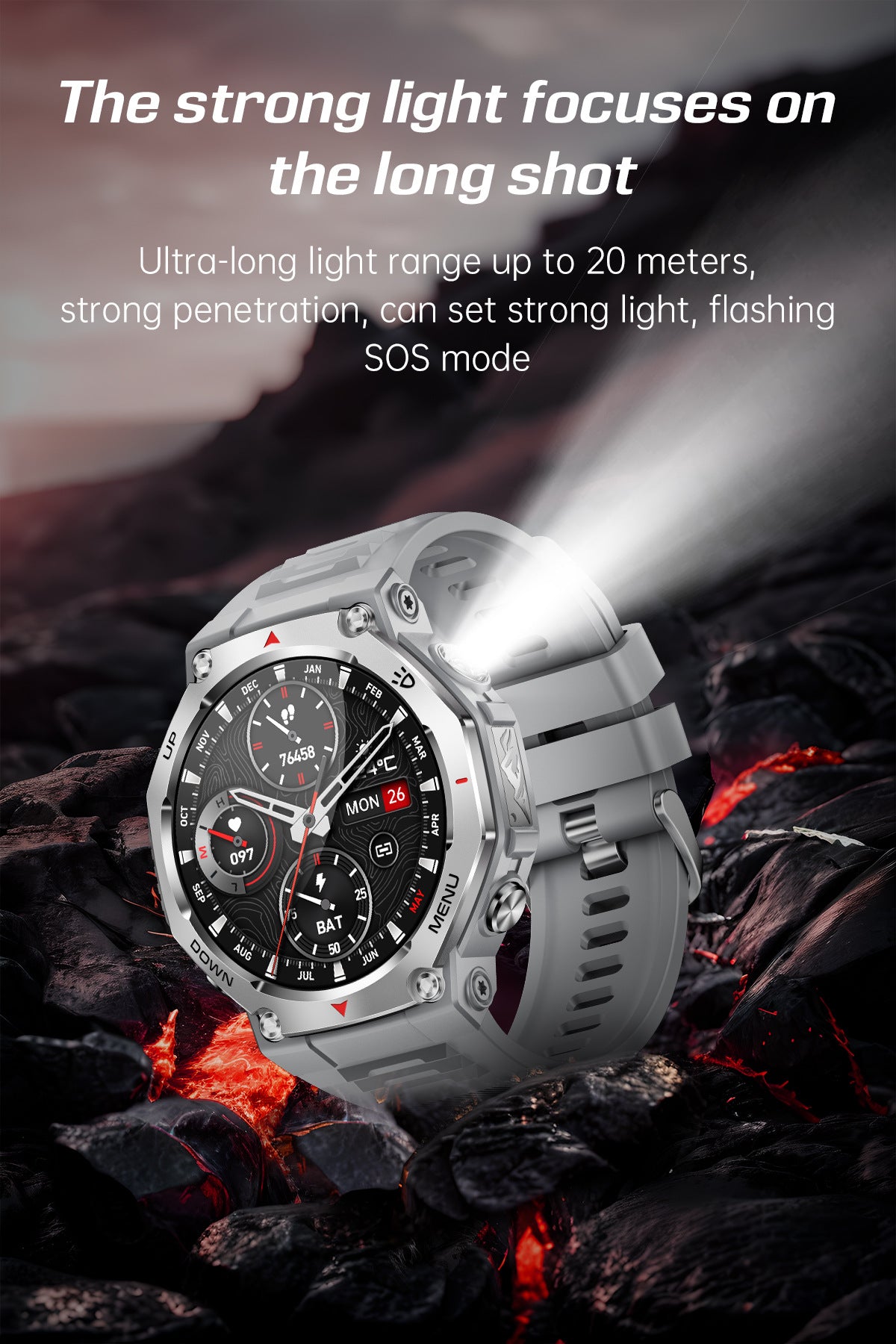KT85Smart Watch Bluetooth Call True Heart Rate Step Count Sleep Monitoring Flashlight Deep Waterproof Sports Three-Proof