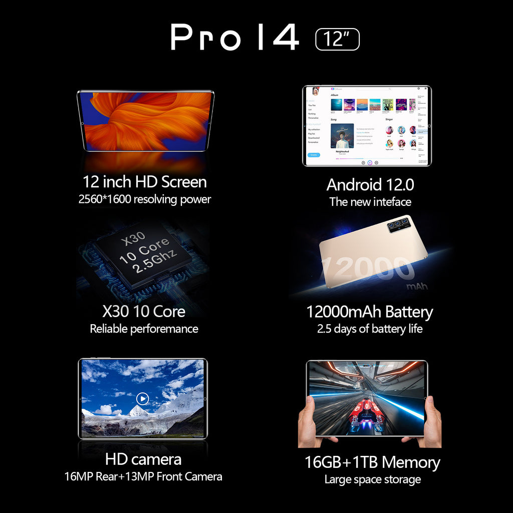 2025Hot Item Exclusively Available Worldwide Pro14 High-definition large screen long standby tablet factory direct wholesale