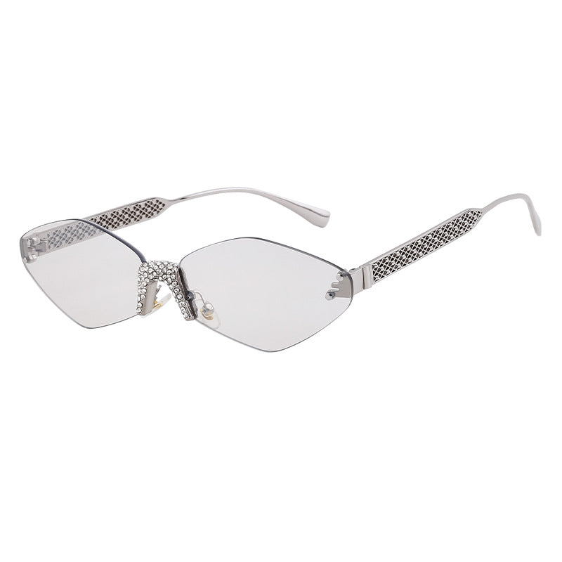 New Diamond Cut Edge Frameless Sunglasses for Women, Diamond-Studded Sunglasses, Sun Protection, Diamond-Shaped Frame Glasses for Women shades