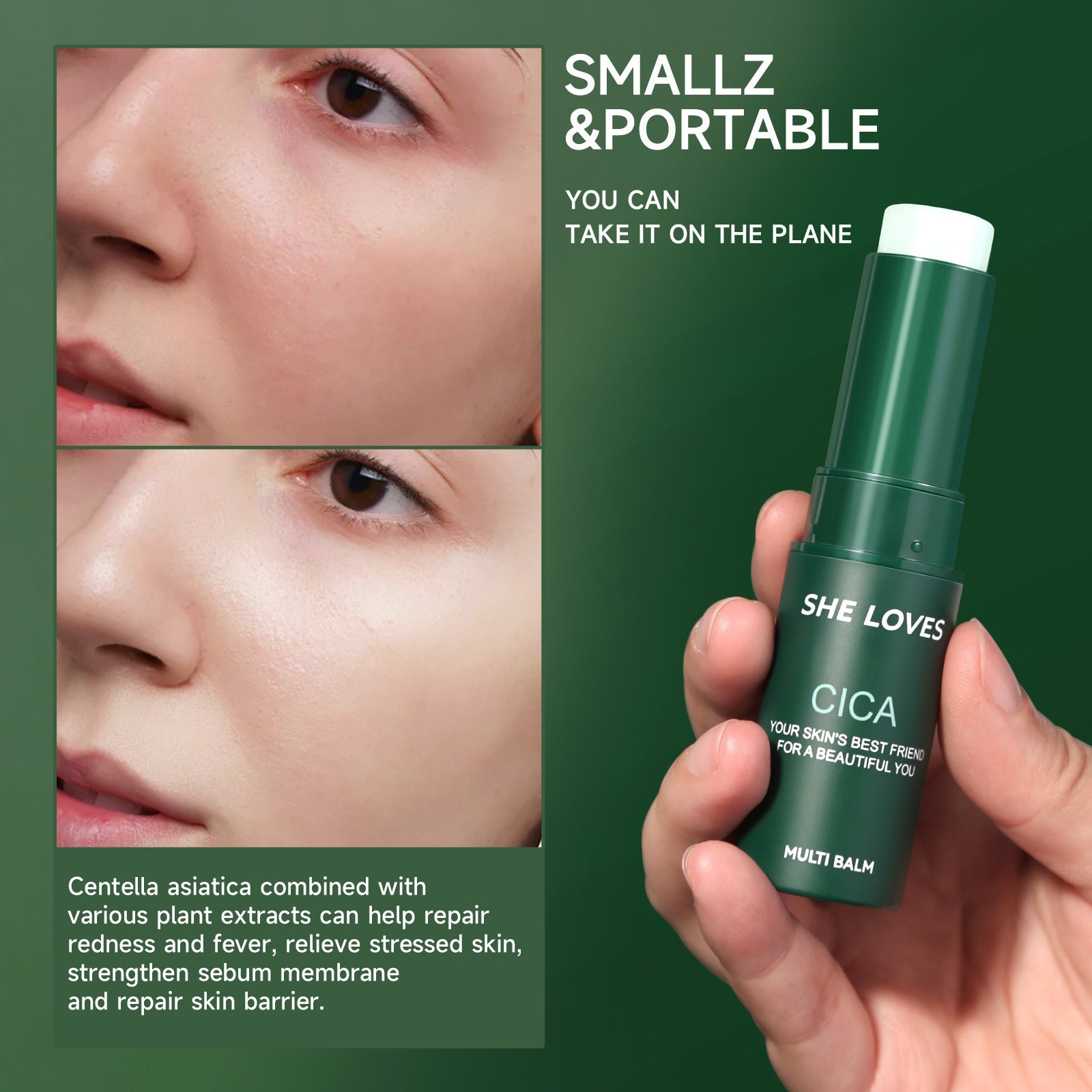 SHELOVES Centella Asiatica Essence Stick Soothing After-Sun Redness Sensitive Cooling Ice Hydrating No-Wash Essence Stick