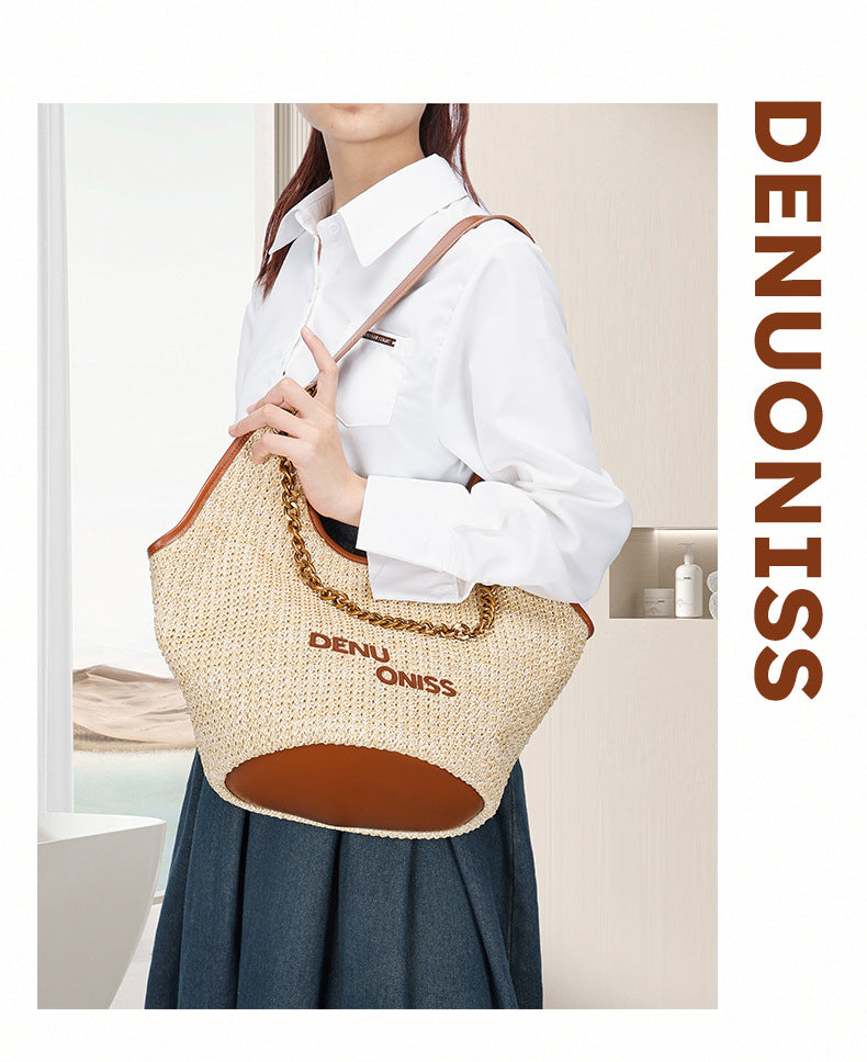 Straw Bag Large Capacity Fashion Women's Bag New Handmade Woven Tote Bag Vacation Style Beach Women's Bag