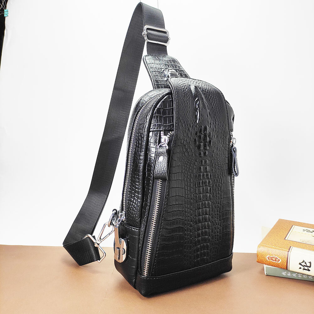 Genuine Leather Men's Chest Bag with Combination Lock, Single Shoulder Crossbody Bag, Top Layer Cowhide Texture, Sports Small Backpack, Crossbody