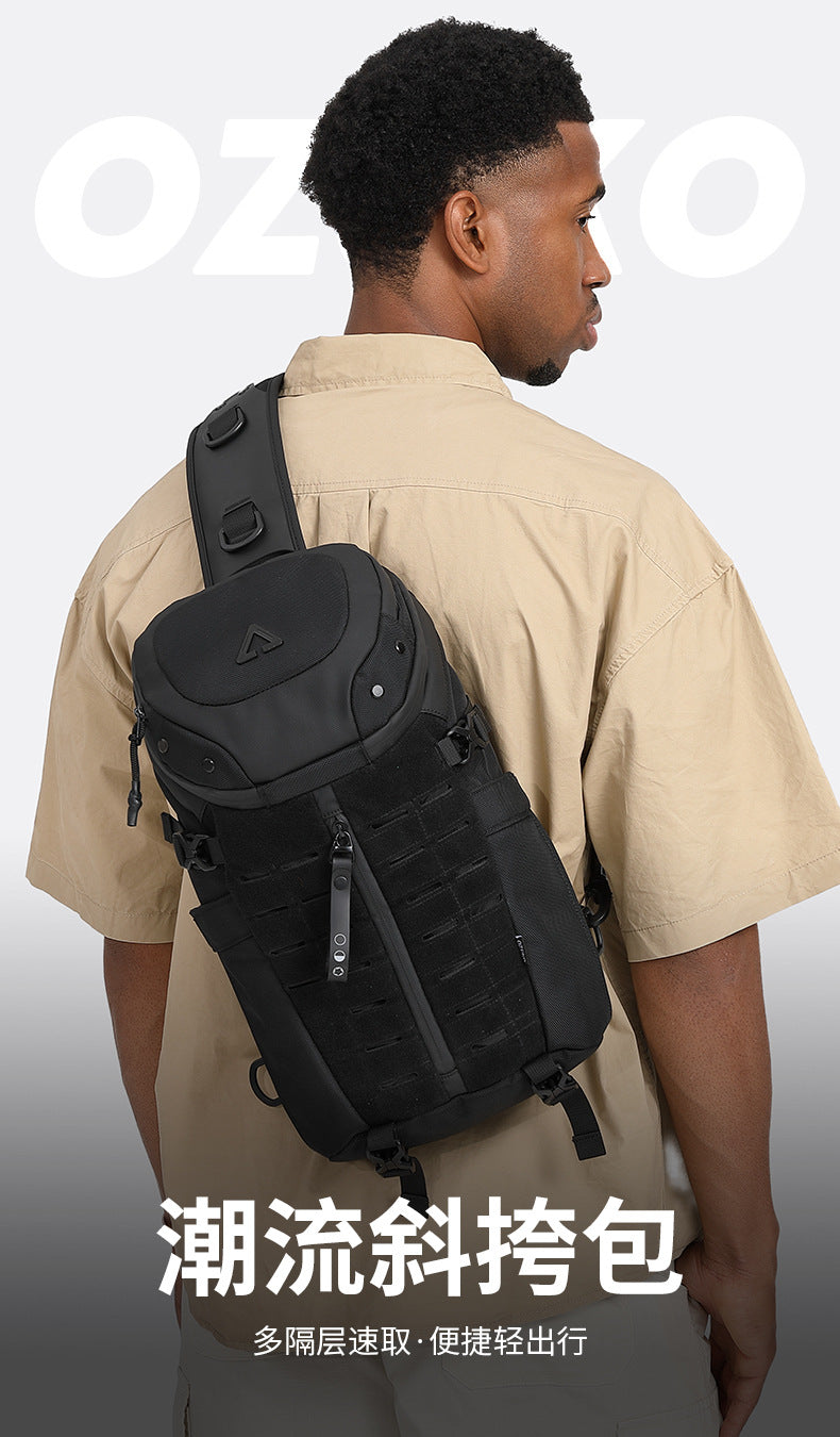 OZUKO Men's Tactical Chest Bag High-end Trendy Crossbody Bag Outdoor Waterproof Portable Single Shoulder Small Backpack for Men
