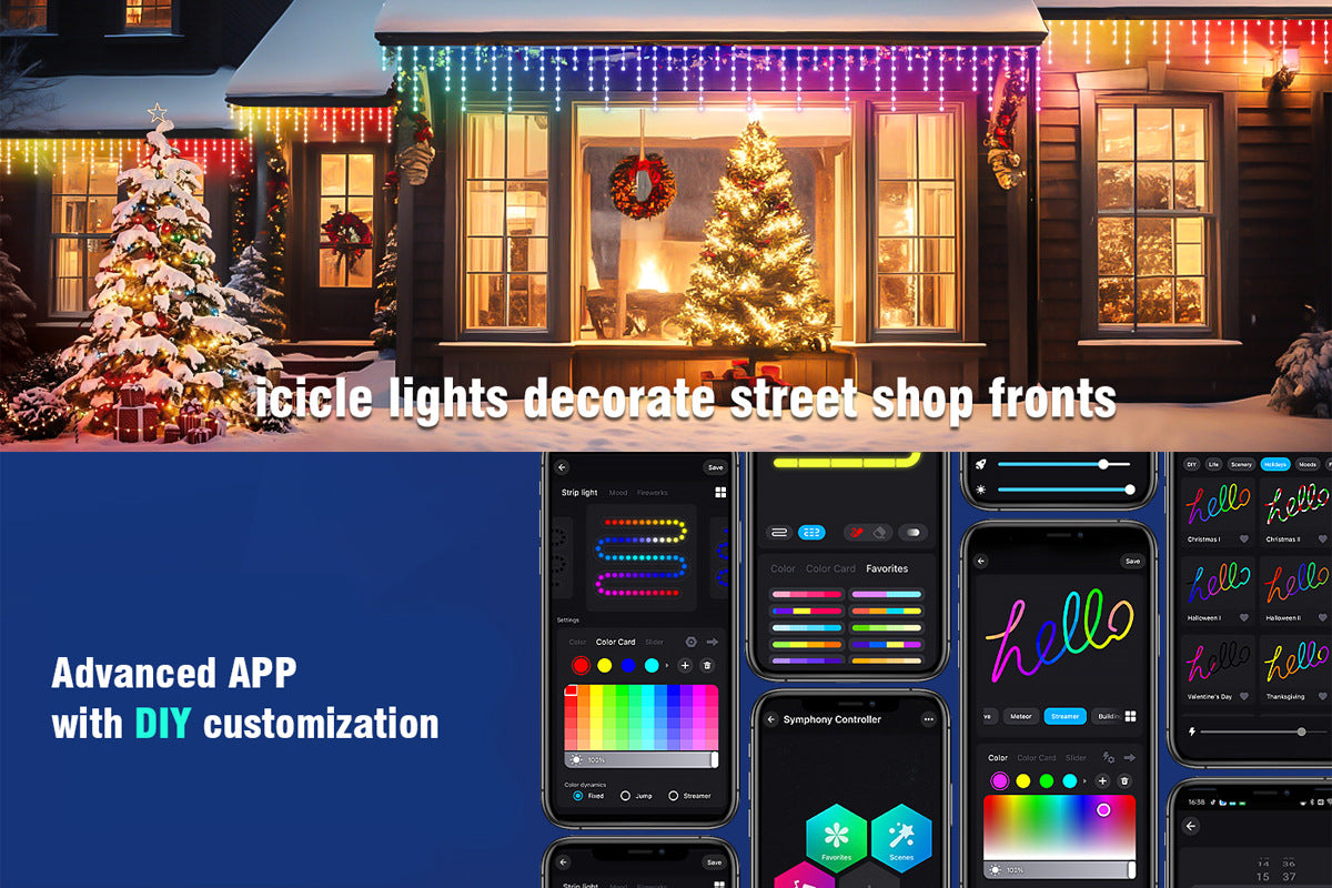 Bluetooth Icicle String Lights Icicle Lights Outdoor Eave Lights Waterfall Eave Lights Waterproof Eave Lights led Atmosphere Light String