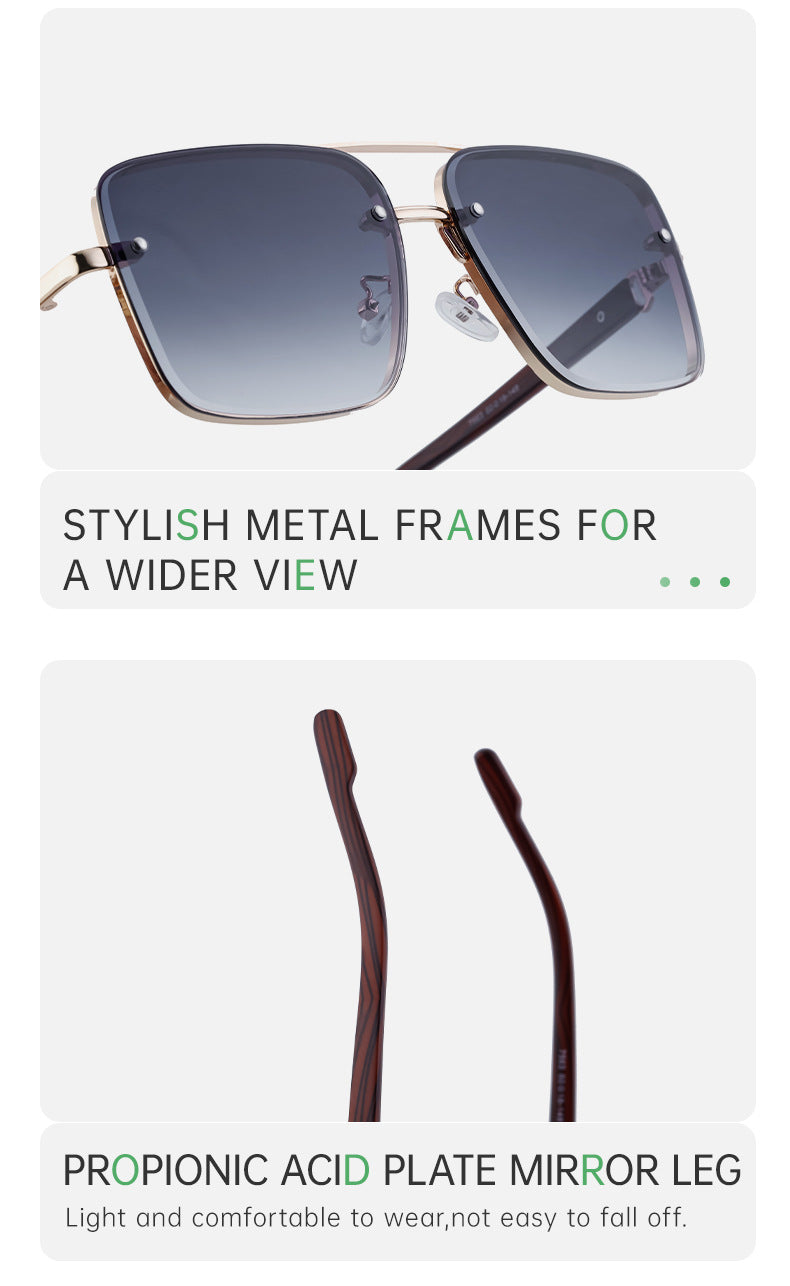 European and American Style Square Frame Cut Edge Sunglasses for Men with Imitation Wood Grain Temples, Men's Trendy Wholesale sunglass