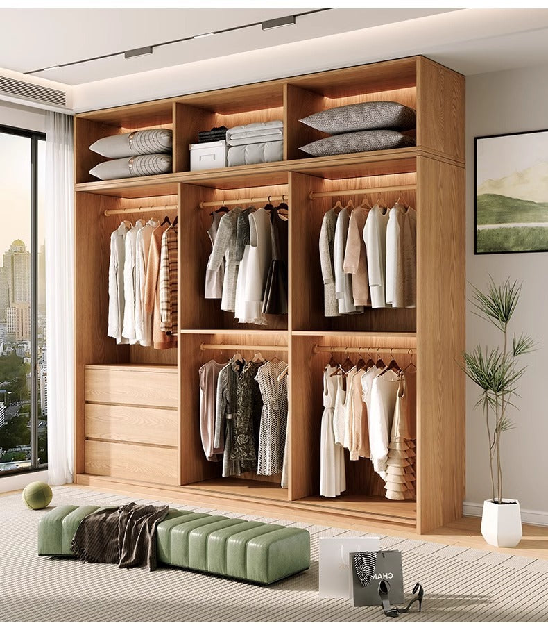 All Solid Wood North American Oak Sliding Door Wardrobe Master Bedroom Home Simple Modern Sliding Door Large Wardrobe Customization