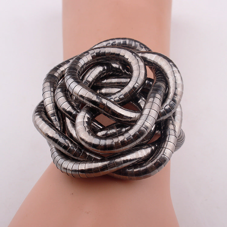 Wrapped Snake Necklace Without Head and Tail90cm White K Iron-plated Irregular Snake Year Necklace Flexible Bendable Snake Bone Necklace