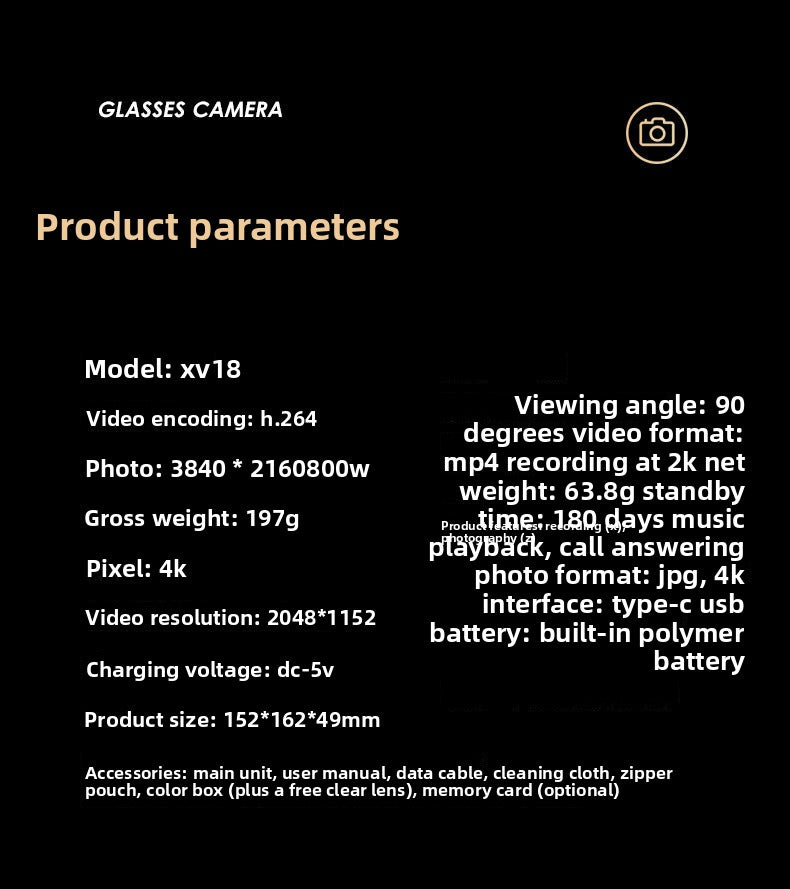 AI Glasses mate2Black Technology Translation Bluetooth Glasses Camera Photo Outdoor Windproof Card Insert Video Glasses