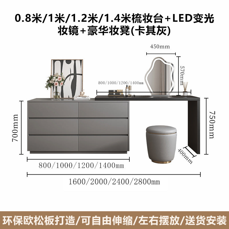 Solid Wood Dressing Table Bedroom Chest of Drawers Integrated Makeup Mirror Dressing Table Storage Cabinet Light Luxury Extendable Makeup Desk