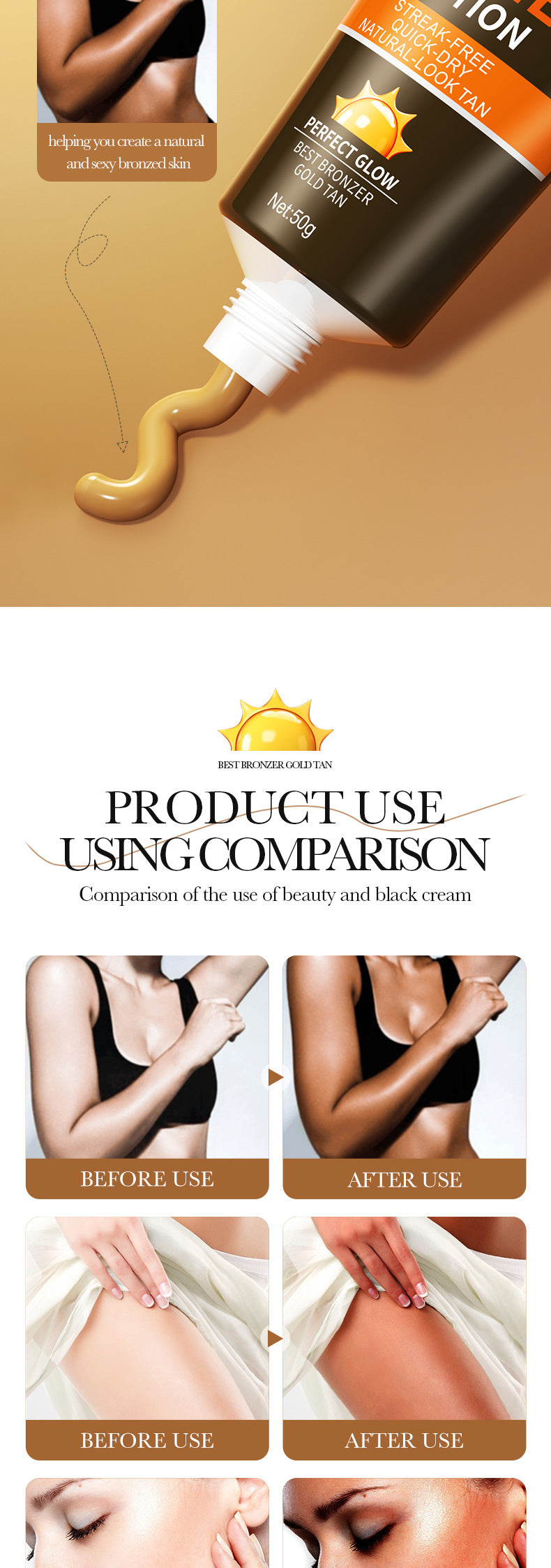 Tanning Cream50g SADOER Natural Darkening Bronze Wheat Color Tanning Cream Cross-Border Wholesale